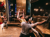 Here we go! Hadestown star Reeve Carney has lift-call rehearsal before the show begins.